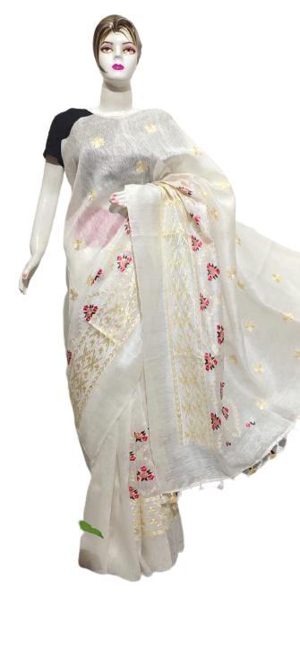 Organza linen embroidery saree SILK ZONE