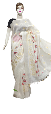 Organza linen embroidery saree SILK ZONE