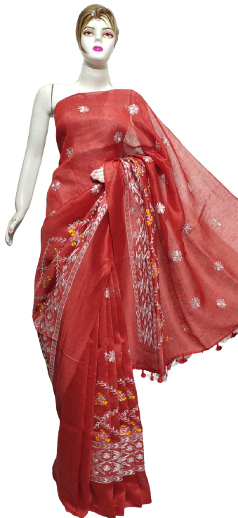 Organza linen embroidery saree SILK ZONE