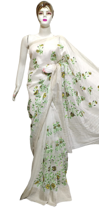Organza linen embroidery saree SILK ZONE