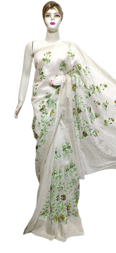 Organza linen embroidery saree SILK ZONE