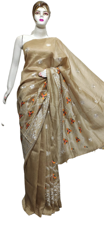 Organza linen embroidery saree SILK ZONE