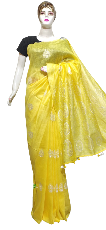 Organza linen embroidery saree SILK ZONE