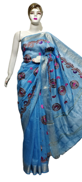 Organza linen embroidery saree SILK ZONE