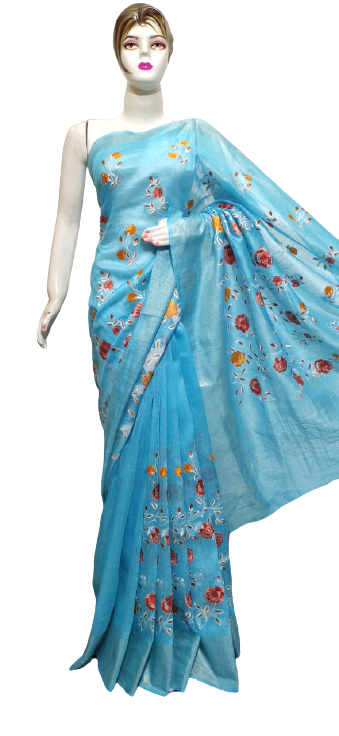 Organza linen embroidery saree SILK ZONE
