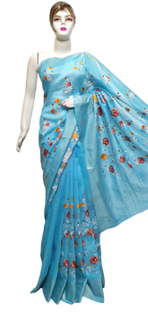 Organza linen embroidery saree SILK ZONE
