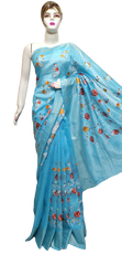 Organza linen embroidery saree SILK ZONE