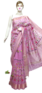 Organza linen embroidery saree SILK ZONE