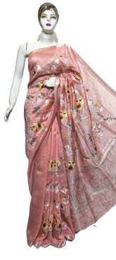 Organza linen embroidery saree SILK ZONE