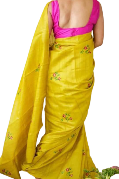 Tussar silk embroidery saree silkzone