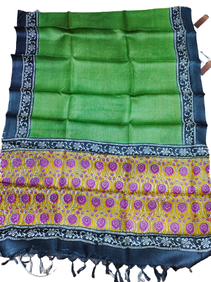 Tussar silk handblock print dupatta SILK ZONE