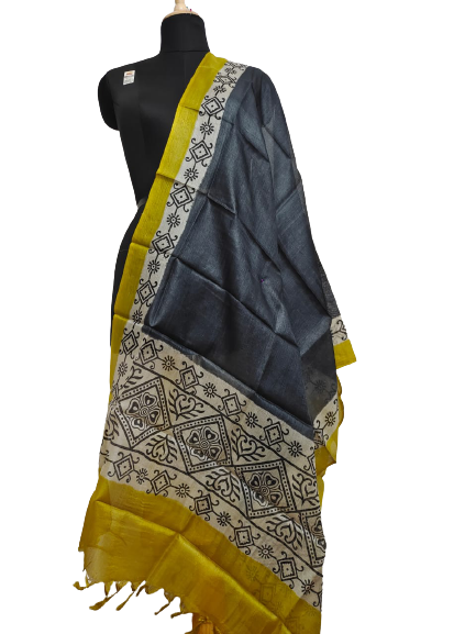 Tussar silk handblock print dupatta silk ZONE