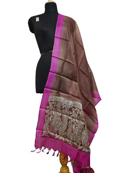 Tussar silk handblock print dupatta SILK ZONE