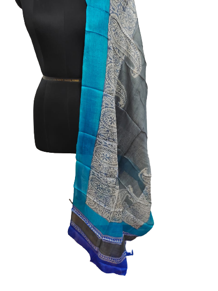Tussar silk handblock print dupatta SILK ZONE