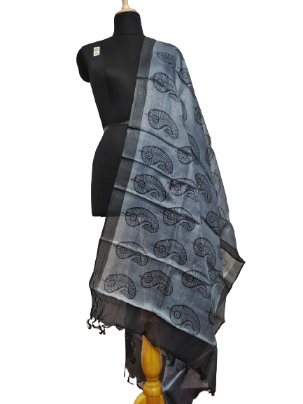 Tussar silk handblock print dupatta SILK ZONE