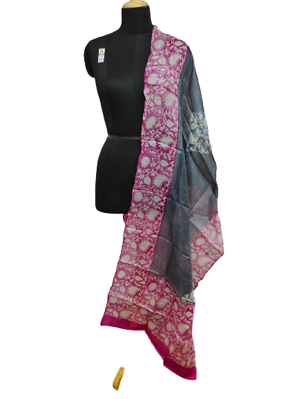 Tussar silk handblock print dupatta SILK ZONE
