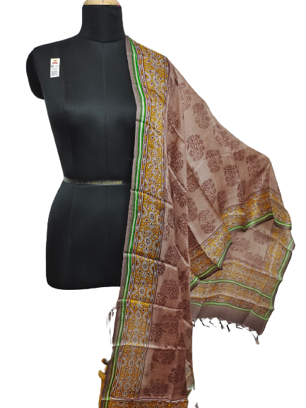 Tussar silk handblock print dupatta silkzone