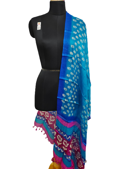 Tussar silk handblock print dupatta SILK ZONE