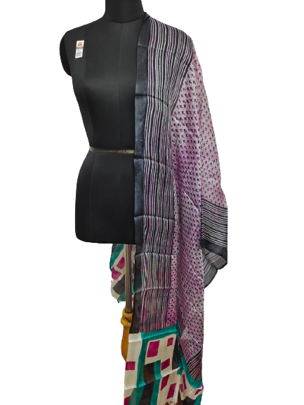 Tussar silk handblock print dupatta SILK ZONE