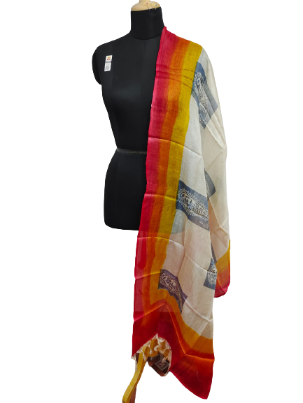 Tussar silk handblock print dupatta SILK ZONE