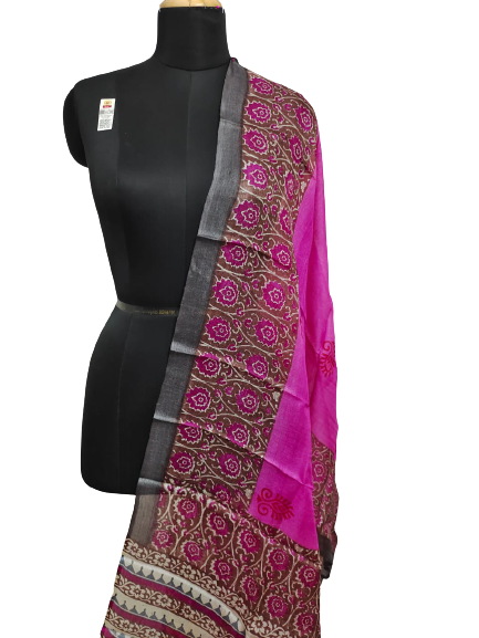 Tussar silk handblock print dupatta SILK ZONE