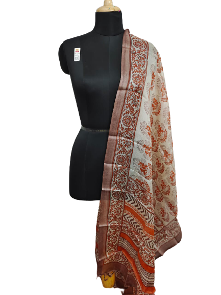 Tussar silk handblock print dupatta SILK ZONE