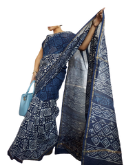 Chanderi Cotton Hand Block Bagro Print Saree SILK ZONE