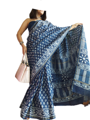 Chanderi Cotton Hand Block Bagro Print Saree SILK ZONE
