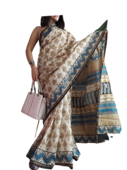 Chanderi Cotton Hand Block Bagro Print Saree SILK ZONE