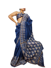 Chanderi Cotton Hand Block Bagro Print Saree SILK ZONE