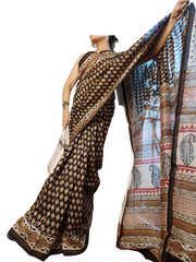 Chanderi Cotton Hand Block Bagro Print Saree SILK ZONE