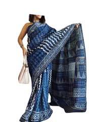 Chanderi Cotton Hand Block Bagro Print Saree SILK ZONE
