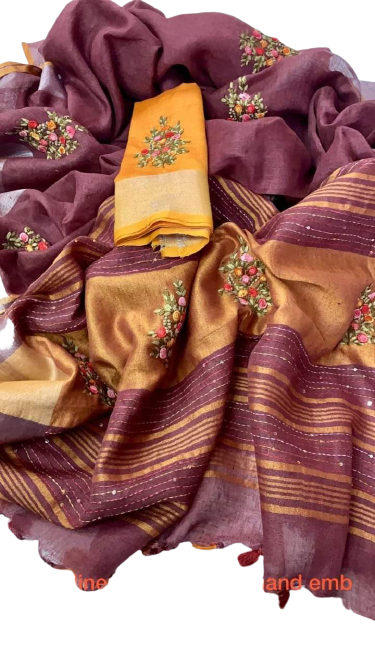 Pure linen handwork saree SILK ZONE