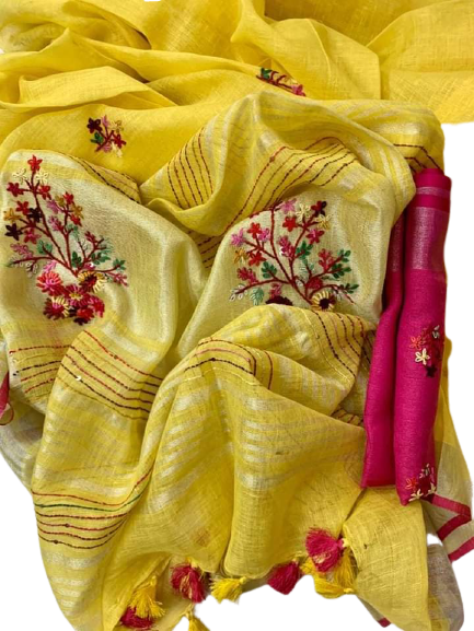 Pure linen handwork saree SILK ZONE