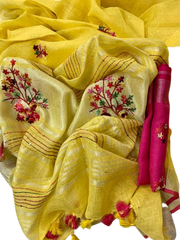 Pure linen handwork saree SILK ZONE