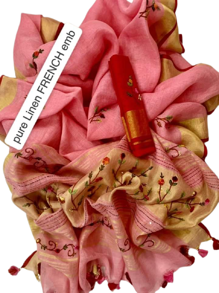 Pure linen handwork saree SILK ZONE