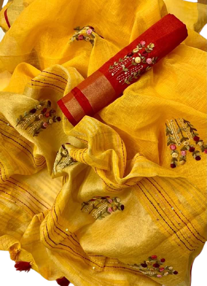Pure linen handwork saree SILK ZONE