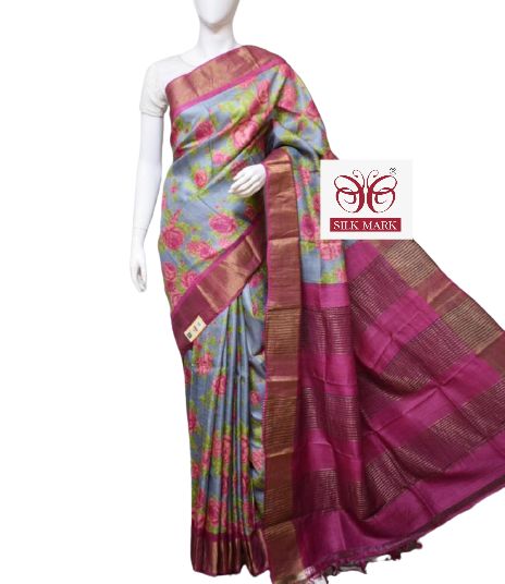 Pure Tussar Silk print saree