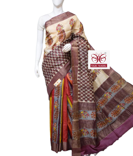 Pure Tussar Silk print saree