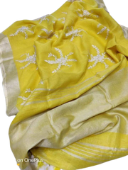 Pure silk linen embroidery saree SILK ZONE