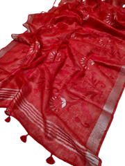 Pure silk linen embroidery saree SILK ZONE