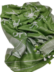 Pure silk linen embroidery saree SILK ZONE