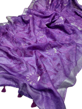 Pure silk linen embroidery saree SILK ZONE