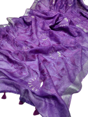 Pure silk linen embroidery saree SILK ZONE