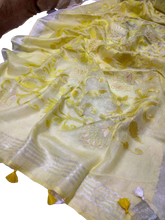 Pure silk linen embroidery saree SILK ZONE