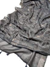 Pure silk linen embroidery saree SILK ZONE