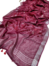 Pure silk linen embroidery saree SILK ZONE