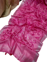 Pure silk linen embroidery saree SILK ZONE