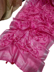 Pure silk linen embroidery saree SILK ZONE