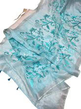 Pure silk linen embroidery saree SILK ZONE